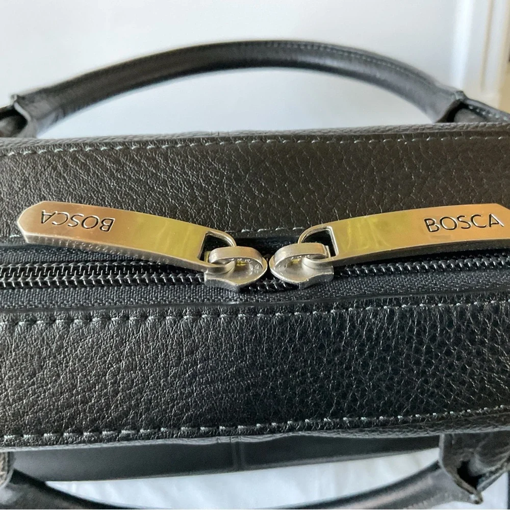 BOSCA  Black Pebbled Leather Slim Briefcase Laptop Bag